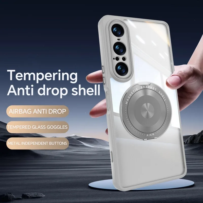 Magnetic Stand Glossy Clear Acrylic Hard Case - Shockproof Protection Back Cover
