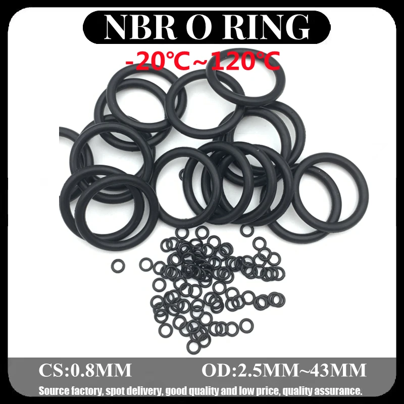 

50pcs Black O Ring Gasket CS0.8mm OD 2.5 ~ 43mm NBR Automobile Nitrile Rubber Round O Type Corrosion Oil Resistant Seal Washer