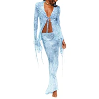 Hirigin-Ensemble 2 pièces chic pour femmes, jupe longue, sexy, motif floral, haut court, taille basse, batterie avec volants, maxi, vêtements de plage, été 6