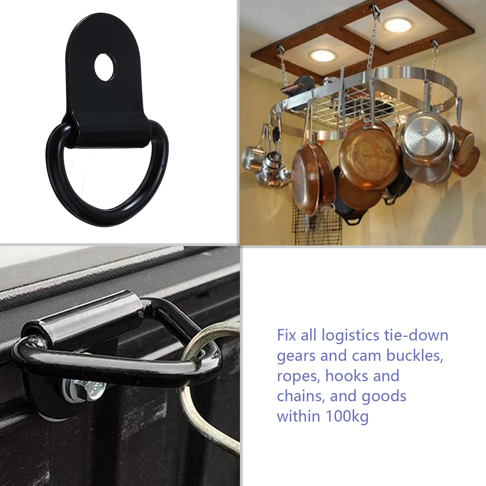 Cargo Tie Down Ring 10pcs Stainless Steel D Shape Pull Hook Tie Down Anchors Ring Iron Cargo Tie Down Ring for Truck Trailers RV Boats Accessories