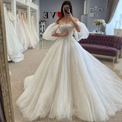 Sparky Princess Vintage Wedding Dresses 2024 Lace Beads Bride Dress Puff Sleeve Corset Back Wedding Gowns Plus Size Vestidos