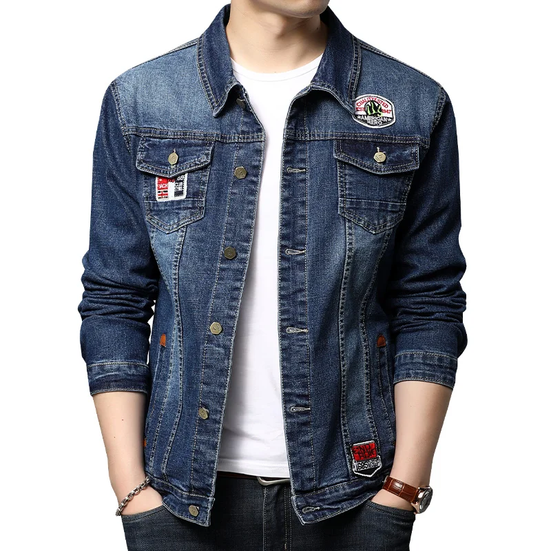 Korean Slim Fit Denim Jacket For Men Washed Denim Fashion Motor Biker