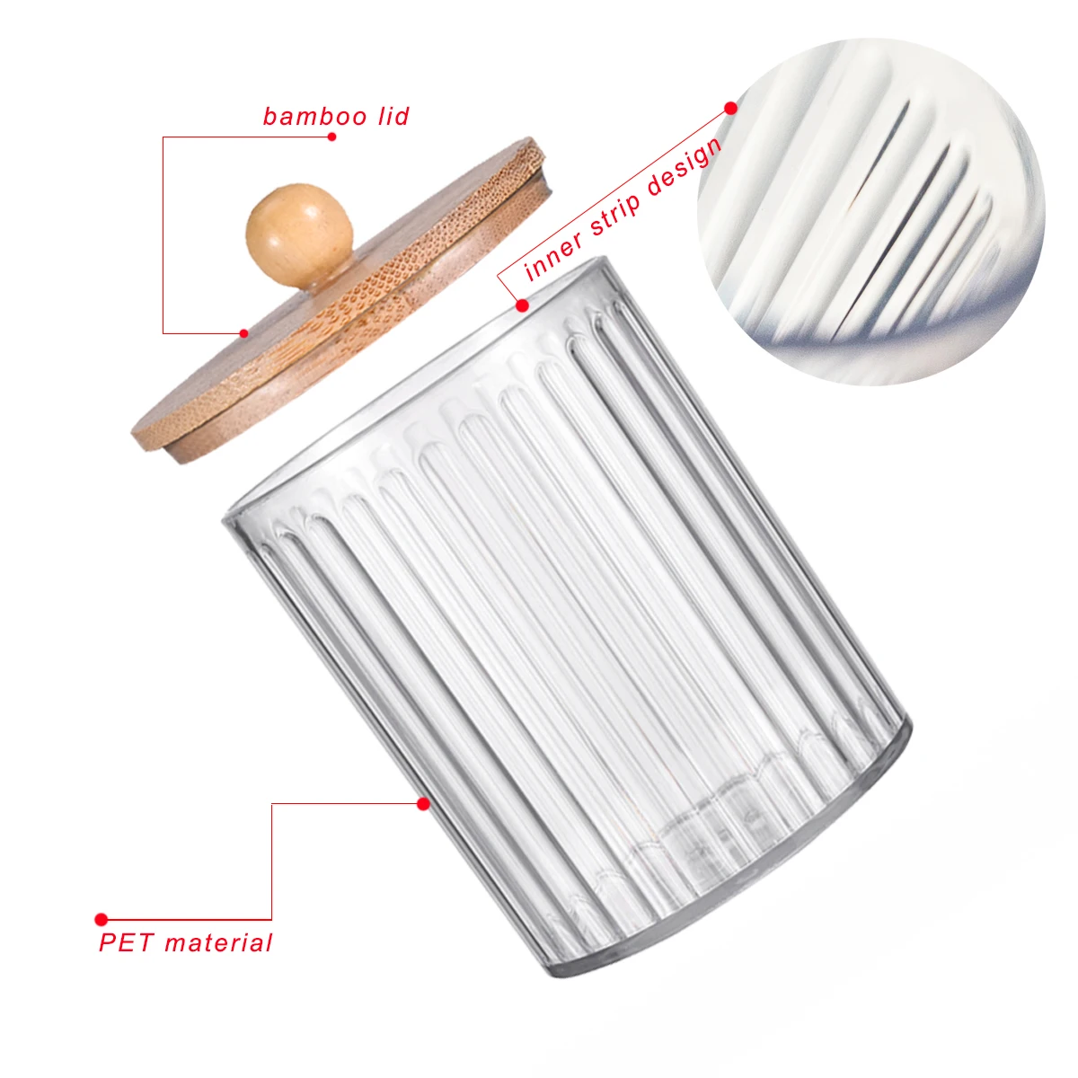 2pcs Qtip Holder Cotton Round Cotton Swabs Makeup Round Pads Dispenser Bathroom Vanrity Apothecary Jard with Lid and Bamboo Tray 5