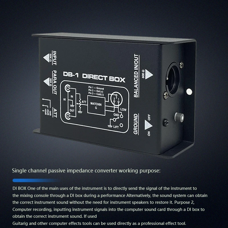 Professional stereo DI box/splitter XLR, single channel audio system direct connection box, subwoofer, speakers, guitar, bass