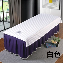 Luxurious Anti - Wrinkle Spa & Salon Beauty Bed Sheets - 115x190 with hole (Stripe white)
