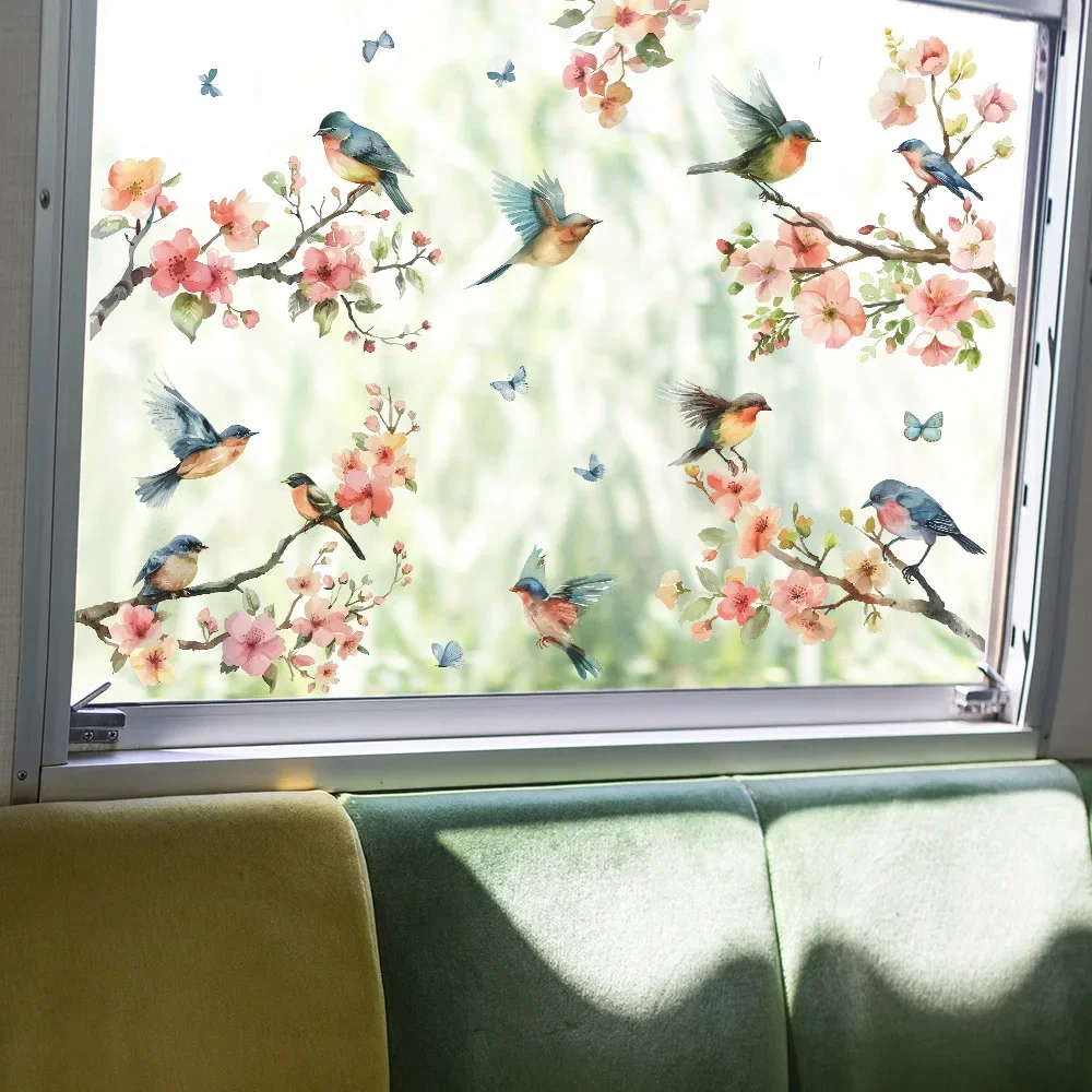 Flower Branches Bird Glass Windows Home Landscaping Decoration Electrostatic Uv Window Stickers Can Be Removed 1PCS