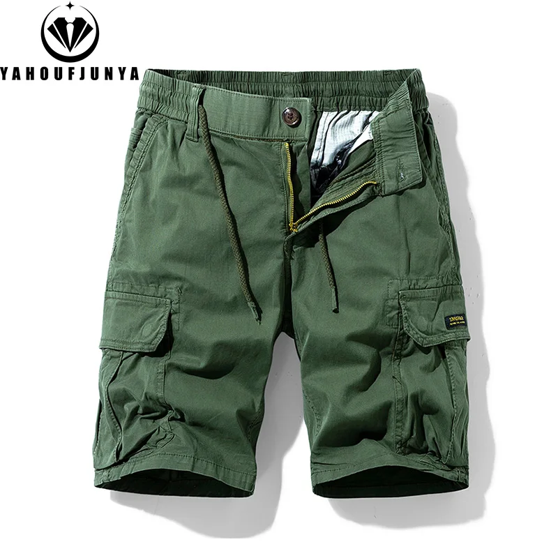 Men Summer Solid Color Outdoor Leisure Cargo Comfortable Shorts Men Elastic Waist Loose Straight High-Quality Design Shorts Male 4