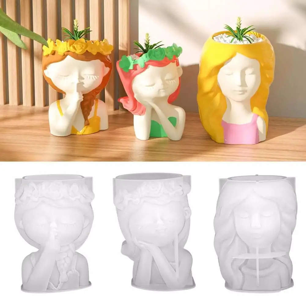 Quiet Sleeping Girl Goddess Vase Silicone Mold Scented Mold For Gypsum and Concrete Stone Carving Art Ornaments DIY Vase Mo E7H3