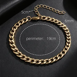 Stylish 316L Stainless Steel Men's Goth Cuban Bracelet - Retro Steampunk Fashion (Gold 6mm Bracelet)