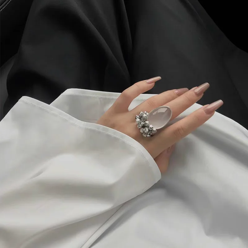 Brass Natural Crystal Jade Solid Ring Women Jewelry Punk Party Designer Club Cocktail  Party Gown Trendy Top Japan