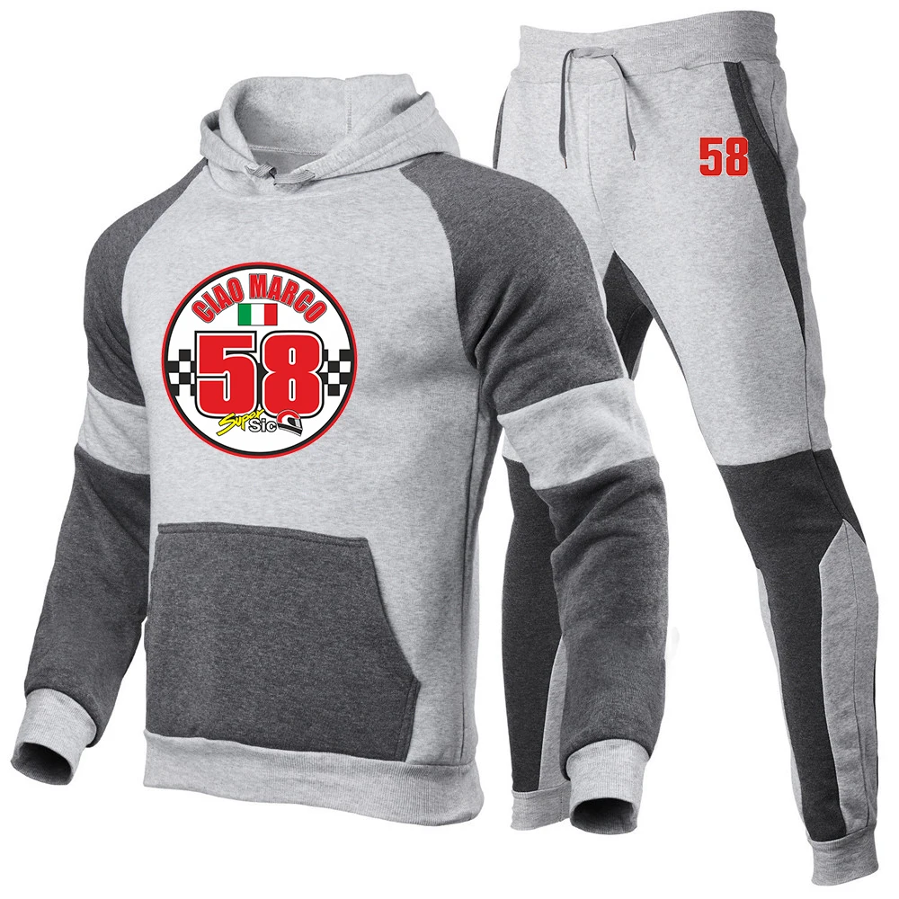58 Super Sic Marco Simoncel Men New Patchwork Hoodie Print Tracksuit Sportswear Sweatshirt Top+Sweatpants Casual Two Pieces Suit