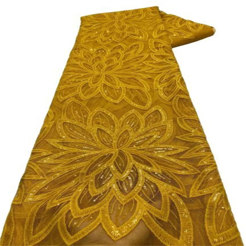 

African advanced Sequins Tulle Lace Fabric 2019 orange Latest French Lace Fabric High Quality Guipure Nigerian Embroidery Lace