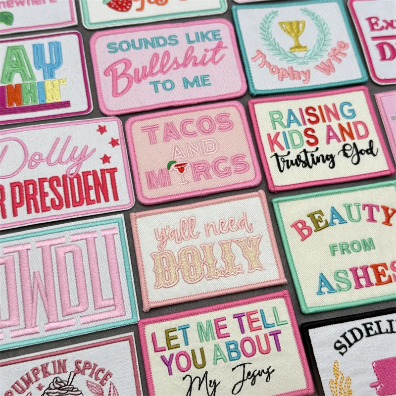 Pink funny quote iron-on patch – embroidered slogan badge for clothes and bags