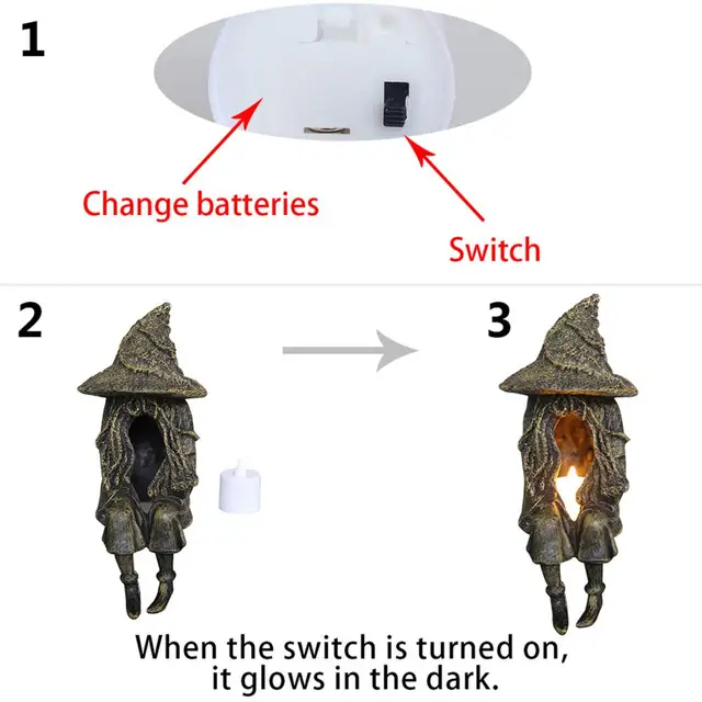 Halloween Ülő Boszorkányszobor Led Gyanta Kerti Dísz Elektronikus Művészeti Dekoráció Könnyű Ajándék Dekoratív Gyeplámpa Kerthez - Image 4