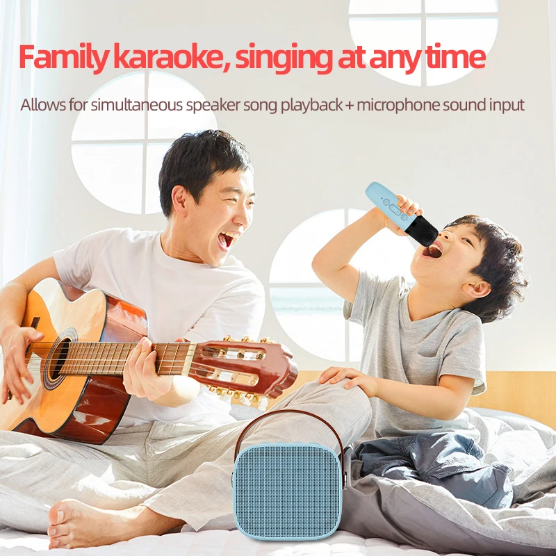 Basix Karaoke Machine Portable Bluetooth 5.0 Speaker System with 1-2 Wireless Microphones Home Family Singing Children's Gifts