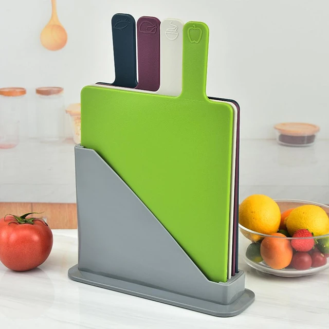 Cutting Boards 4Pcs/Set with Holder for Kitchen, Plastic Chopping Block  with Food Icons,Anti Bacterium,Dishwasher Safe, Non-slip - AliExpress