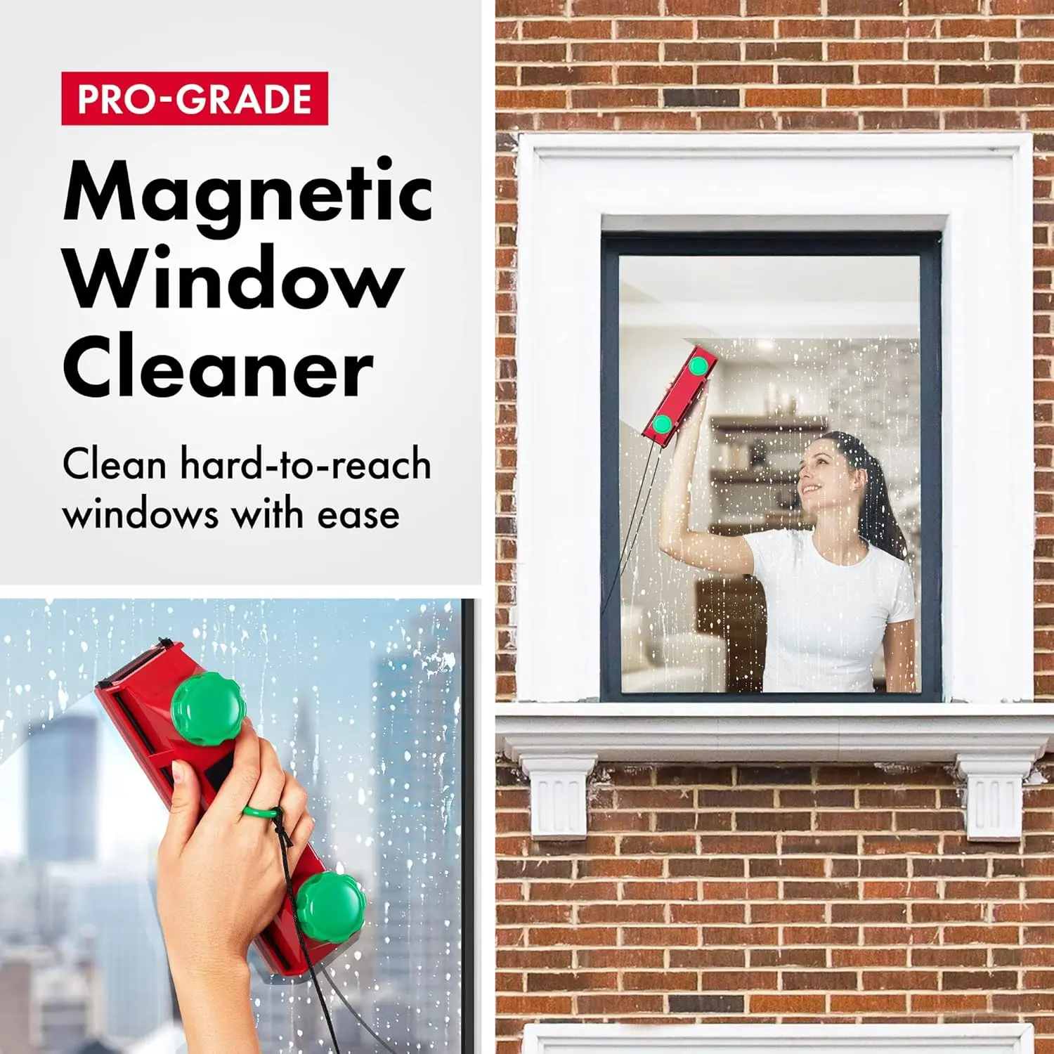 The Glider D4 Double-Sided Window Cleaner Tool Fits Windows 0.1"-1.6" Thick