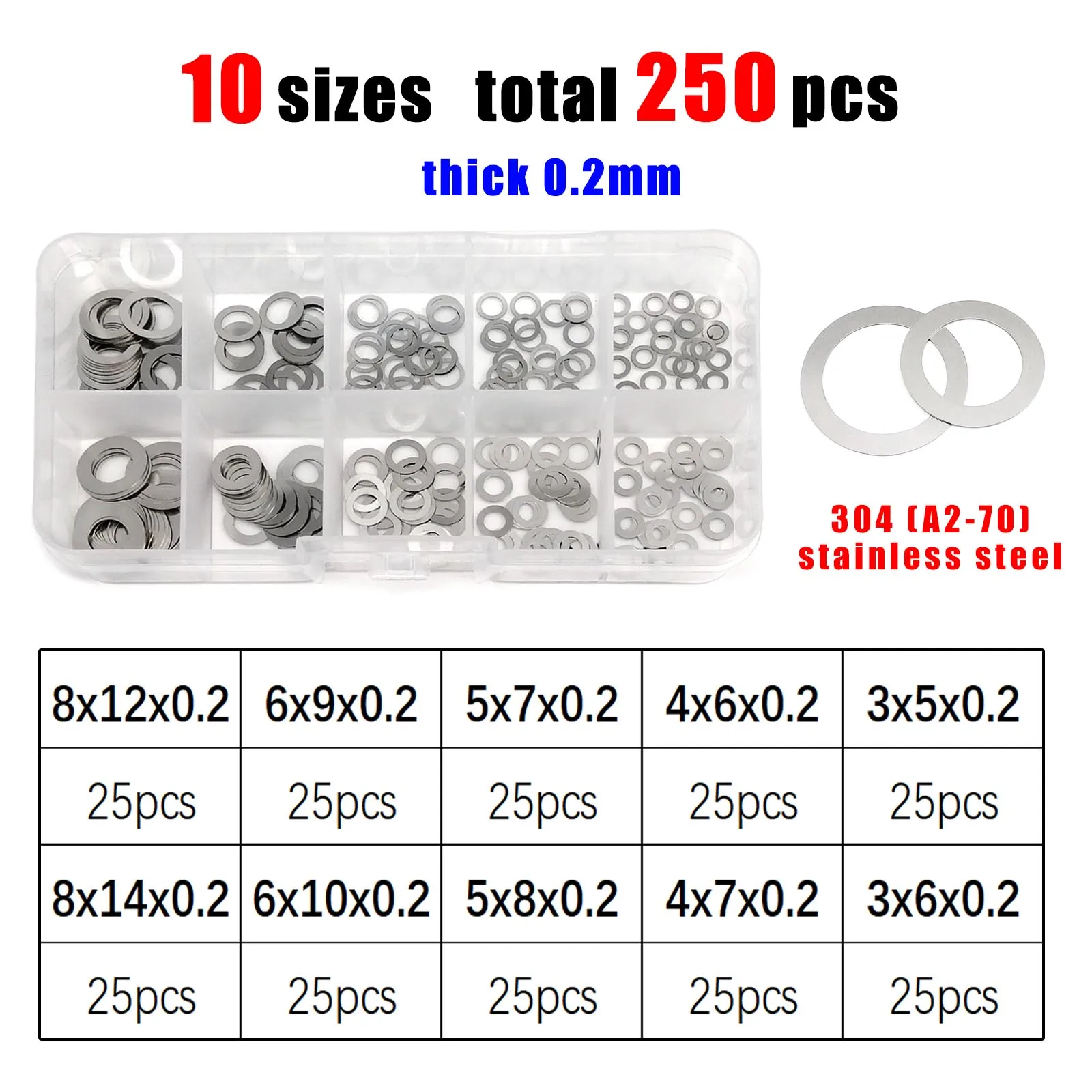 Ultrathin Stainless Steel Flat Washer and Shim Assortment Kit