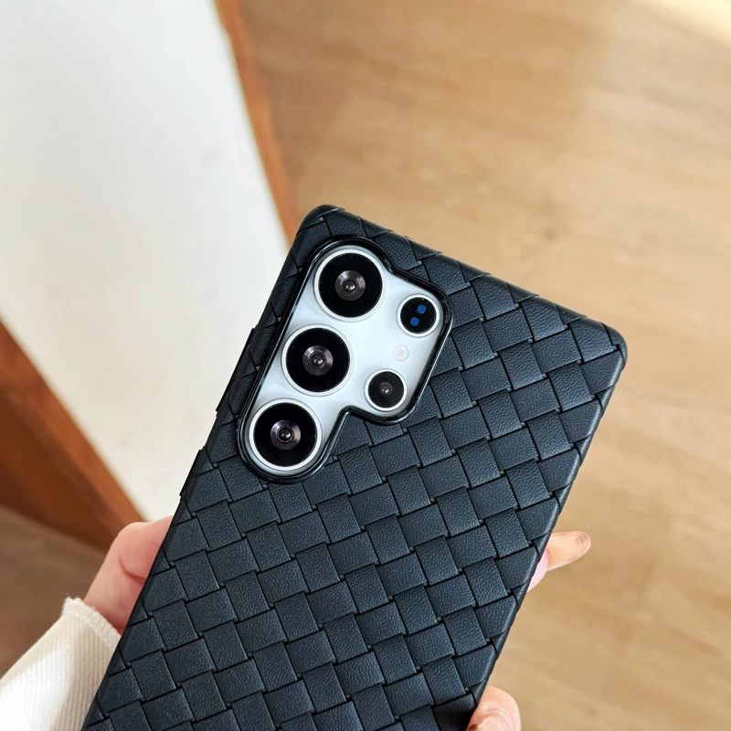 Premium Solid Color Woven Soft Leather Anti-Fall Cooling Back Case Cover