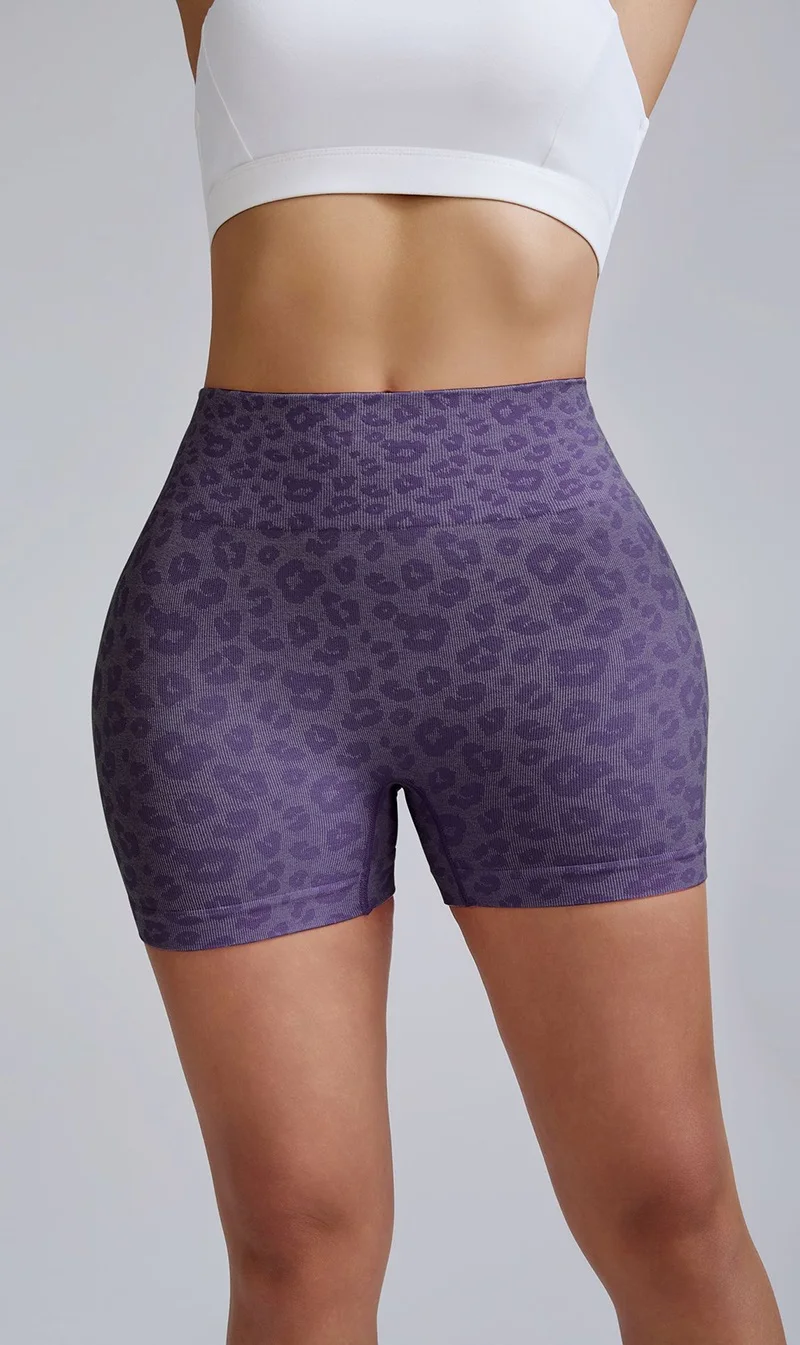 Leopard Print High Waist Yoga Shorts - Womens Gym Fitness Summer Leggings