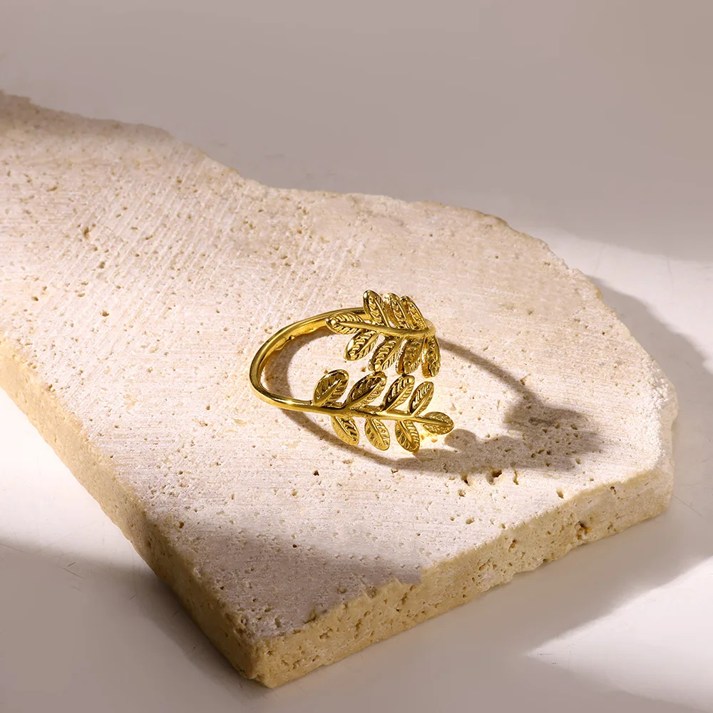 Retro Statement Ring Damen Edelstahl Ring Mit Blättermotiv_voghion.com