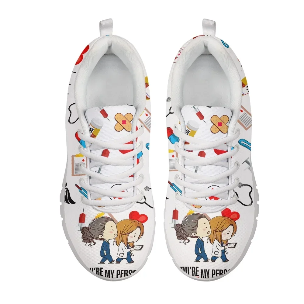 Mesh Nurse Shoes Women Flats Lace Up Sneaker Premium Sketch Nursing Physician Print Female Footwear Zapatillas Mujer