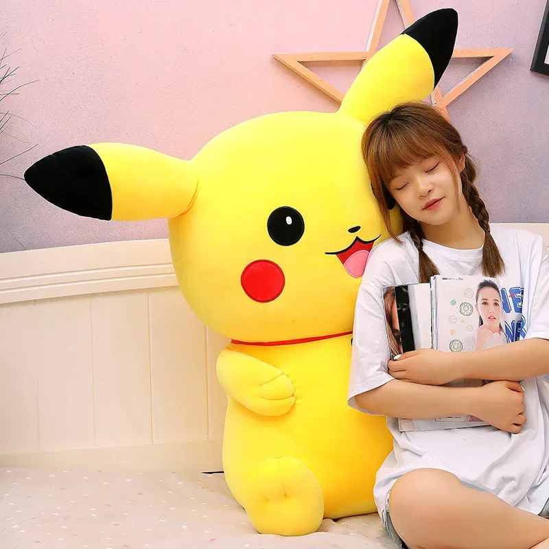 Peluche de Pikachu de pokémon para niños y niñas, muñeco de felpa de tamaño grande de 80cm, Kawaii, elfo amarillo, muñeco de peluche suave de dibujos animados, regalo de cumpleaños