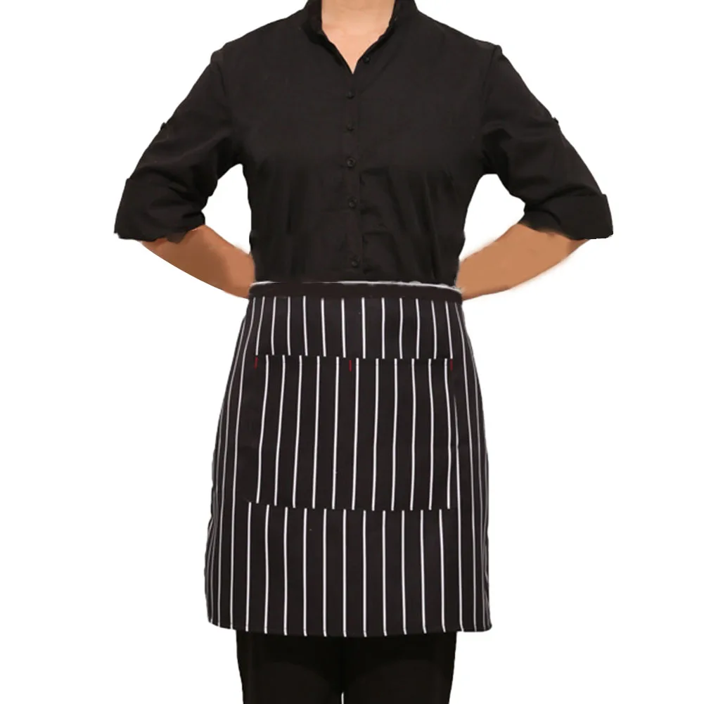 

Chef Bib Apron Cooking Dress Half-breathing Kitchen Polyester Cotton Restaurant Serving BBQ Short With Pockets