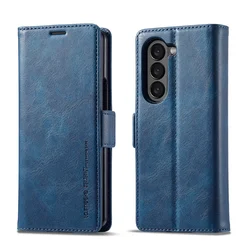 Luxurious Leather Wallet Phone Case with RFID Blocking & Card Holder - Galaxy Z Fold4 (Blue)