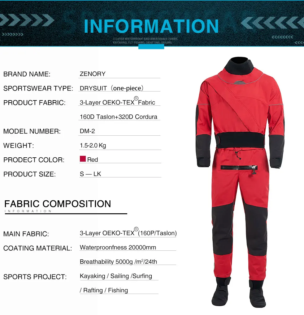 Men's Kayaking Breathable Dry Suit Surfing Fly Fishing Three-Layer  Waterproof Fabric Neoprene Cuffs And Neckline Drysuit DM-2