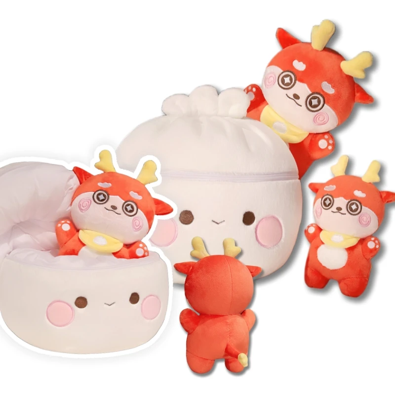 25/35cm Spaß ändern Plüsch Spielzeug Puppe Kissen Lebensmittel wechsel Tier Baozi öffnen sich in roten Drachen Spaß Plüsch Spielzeug Kissen für Jungen und Mädchen