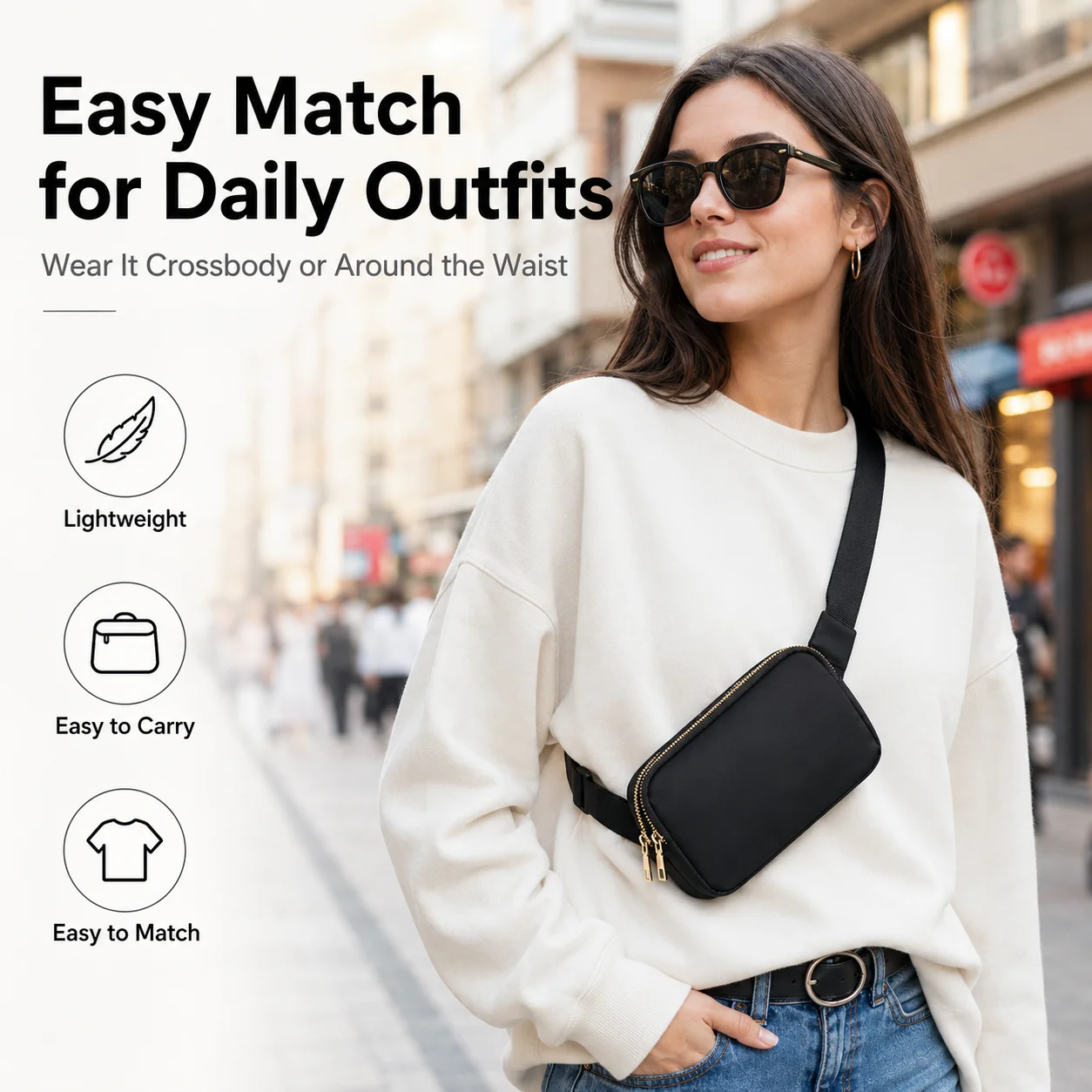 Dual Compartment Lightweight Crossbody Waterproof Waist Bag with Adjustable Strap