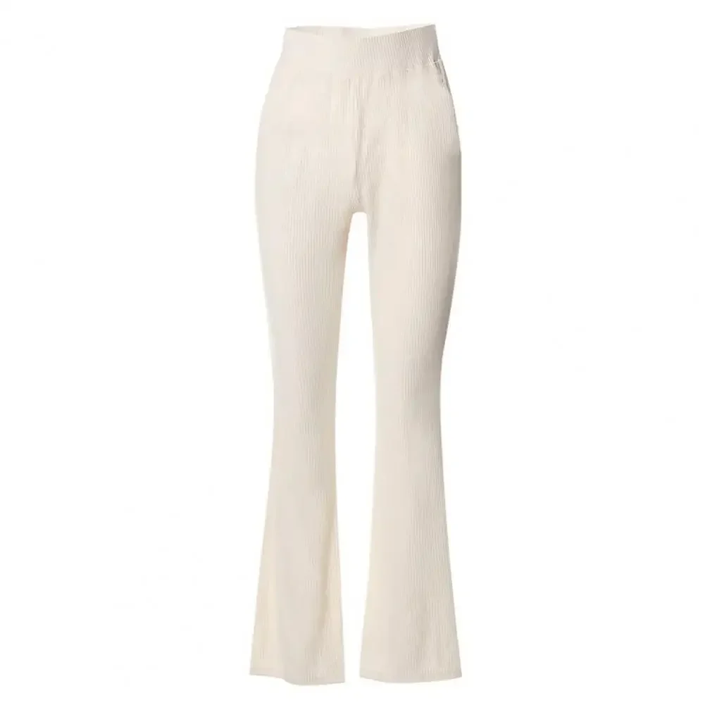 Polyester Fiber Pants Flared Leg Shape Pants High Elastic Waist Women's Yoga Pants with Flared Hem Soft Warm Fabric for Fall