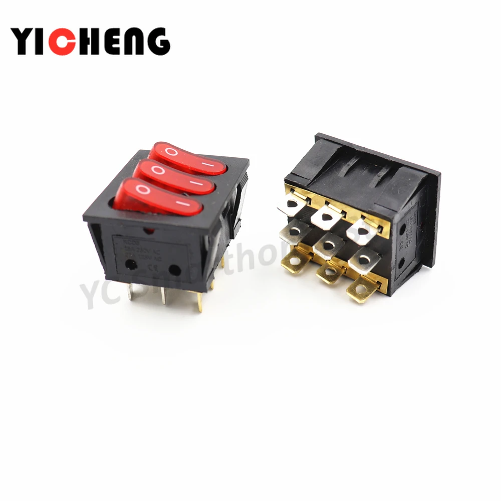 ON/OFF Triple Rocker Switch Three Way Red LED 9 Pin 16A 250V Car Van Boat  Switch