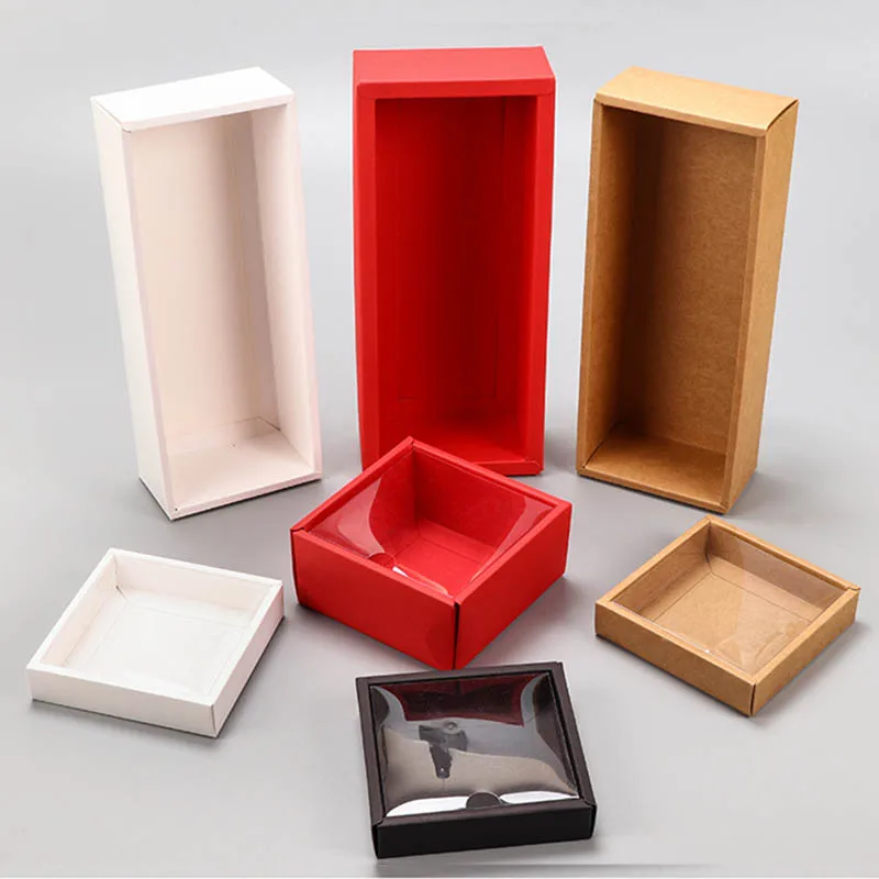 10Pcs Transparent Kraft Paper Gift Boxes with Clear Window, Multi-Size DIY Packaging fo... - SKU TPGB1014 - UGI Packaging