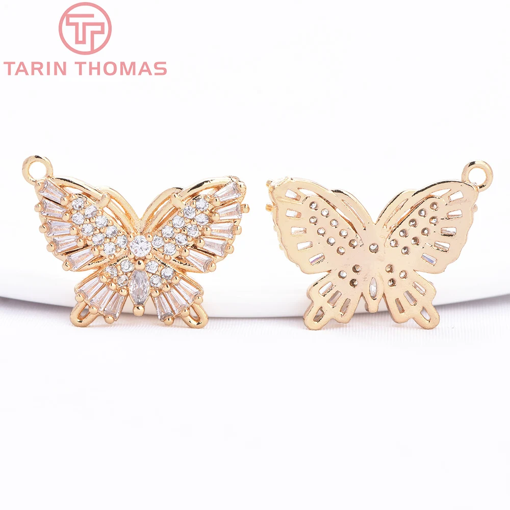 8932) 4PCS 21.5x23.5MM 18K Gold Color Brass with Zircon