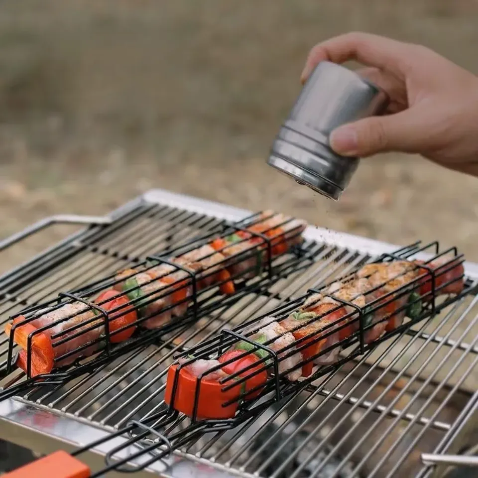 Barbecue Grill Stainless Steel Non-Stick Grill Basket with Handle BBQ Roast Rack for Home Outdoor Picnic Kitchen Dining Tools