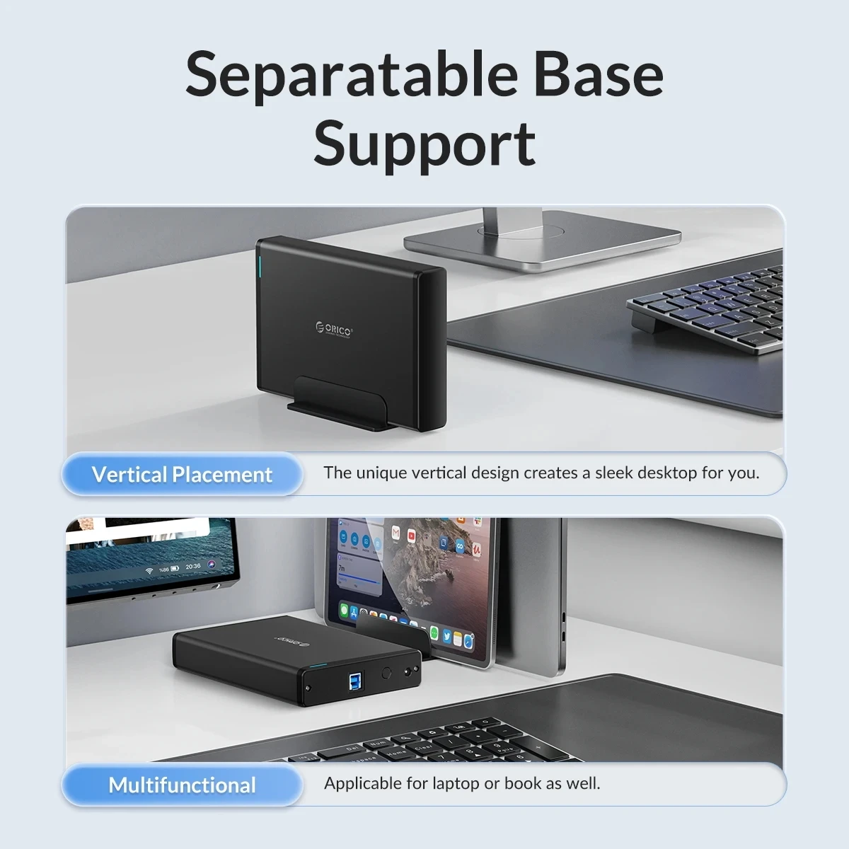 ORICO 3.5인치 하드 드라이브 인클로저 Type-C 및 USB3.0 HDD 케이스 SATA-USB 3.1 외장 하드 드라이브 리더(2.5/3.5'' HDD/SDD용)