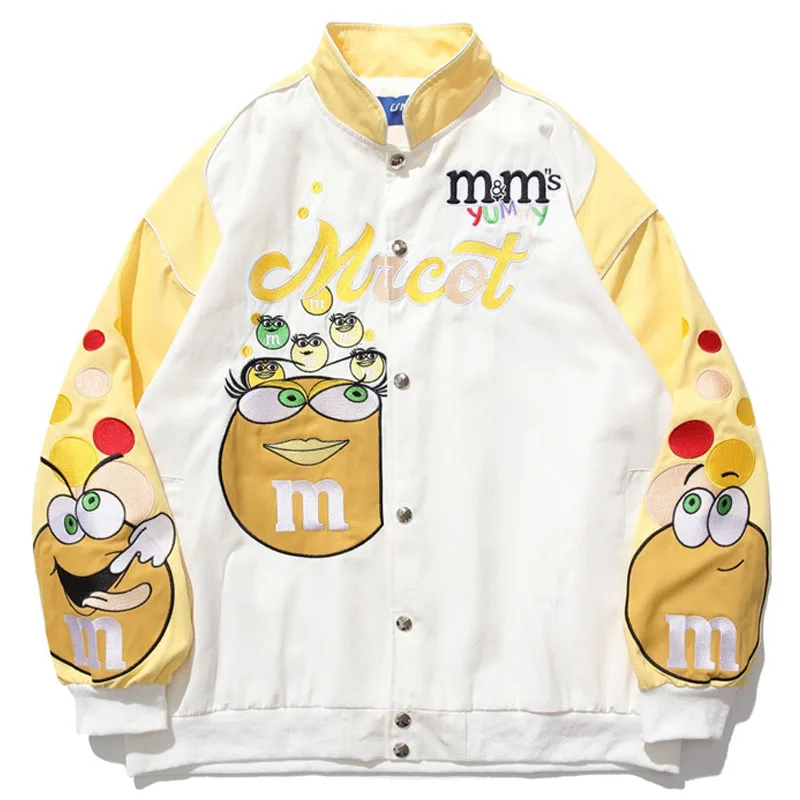 Men Anime Embroidery Varsity Jacket Spring Color Matching Loose Motorcycle Baseball Uniform Couple Street Hip Hop Bomber Jackets