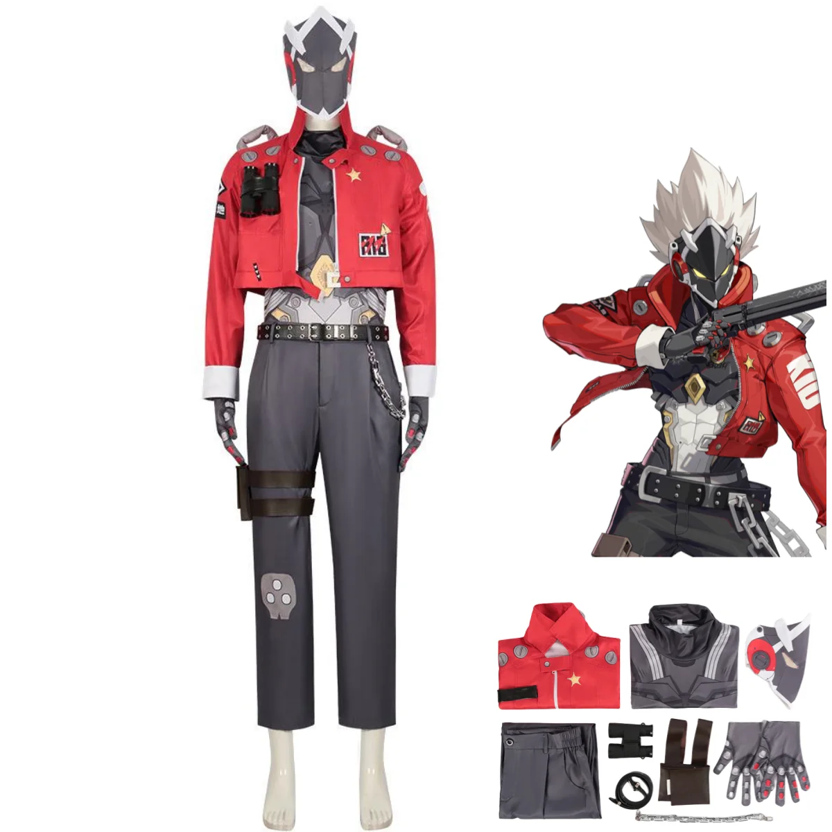

Anime Game Zenless Zone Zero Billy The Kid Cosplay Costume Gentle House Red Uniform Coat Mask Adult Man Carnival Christmas Suit