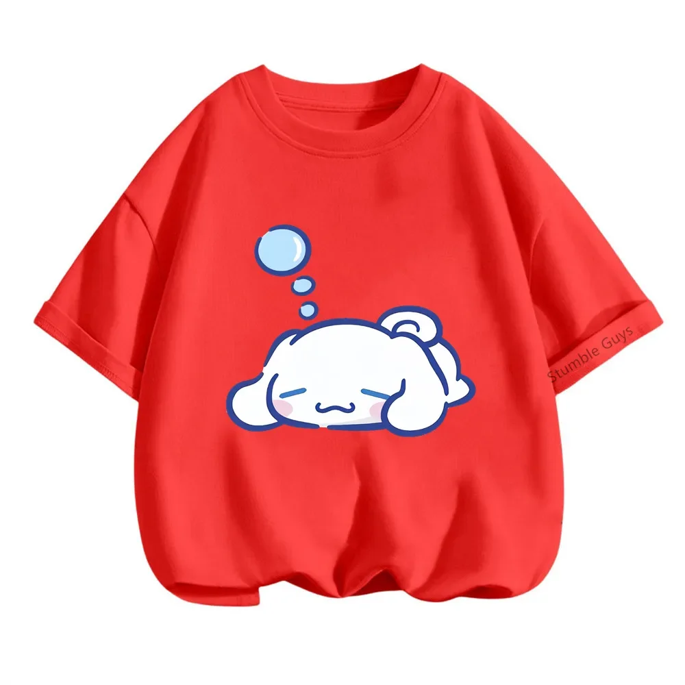 Cinnamoroll 캐주얼 반소매 티셔츠 3-14Y 어린이 소년 의류 소녀 여름 Sanrio Cartoon