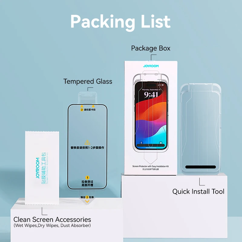 Joyroom 1/2/3pcs 0.33mm HD Tempered Glass For iPhone 15 14 13 12 11 Pro Max Screen Protector Quick Install Glass Dust-proof - Image 6