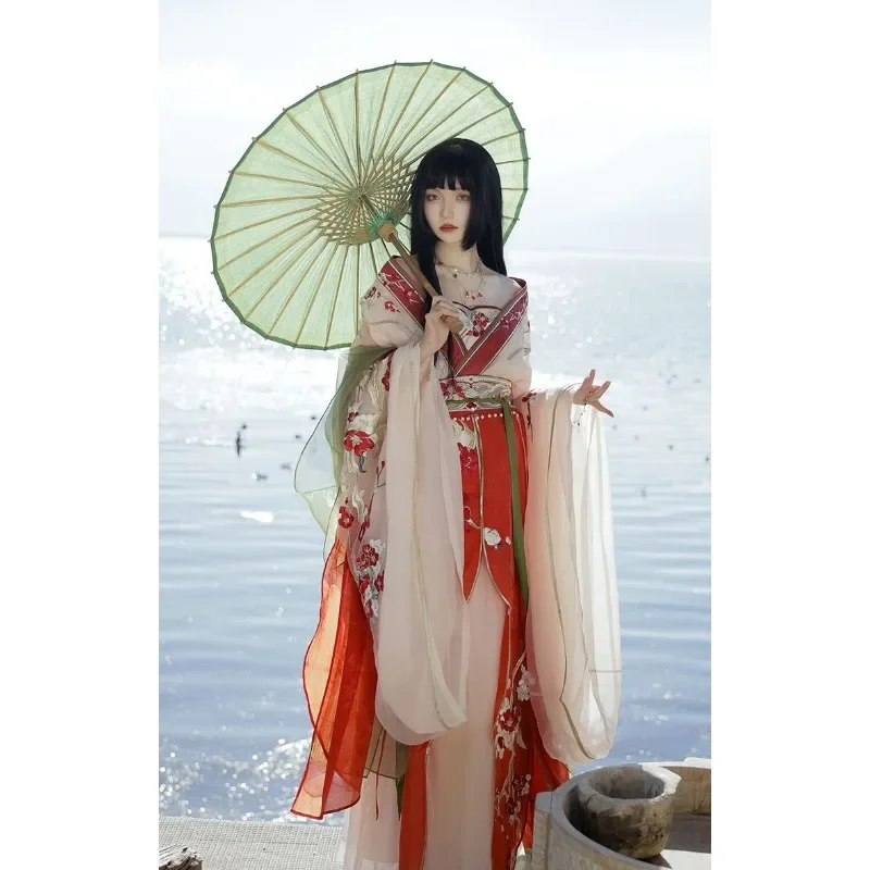 

Тяжелая промышленность, Цветочная вышивка в стиле династии WeiJin, украшение из жемчуга, платье ханьфу, женский костюм в китайском стиле для косплея, костюм для Хэллоуина