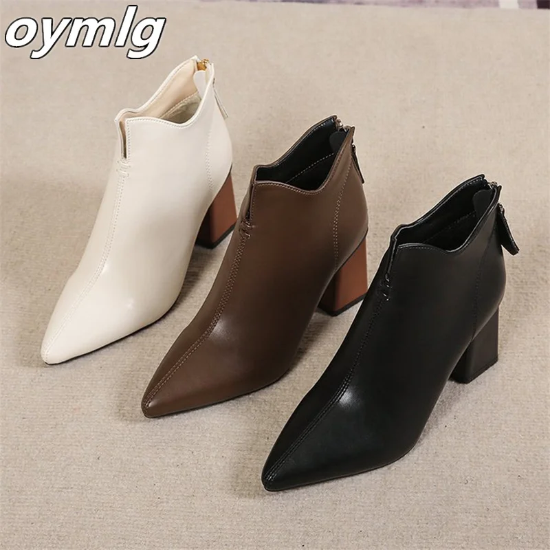 Short Boots Women's Thick Heel Single Boots 2023 Winter New Pointed High Heel Fashion Boots Naked Boots Medium Slender Boots