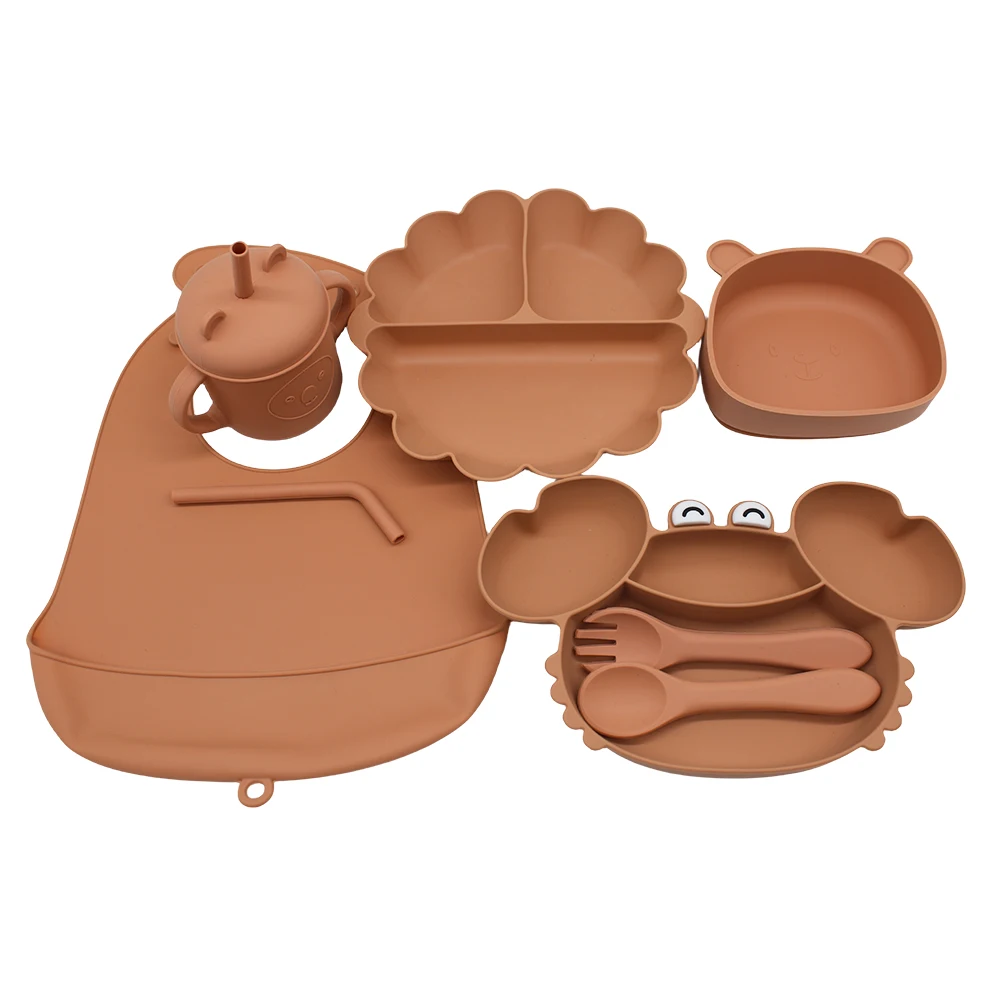 Meal Bib Pumpkin Divided Plate Baby Suction Cup Self-Feeding Eating Training Bowl Complementary Tableware Set 5