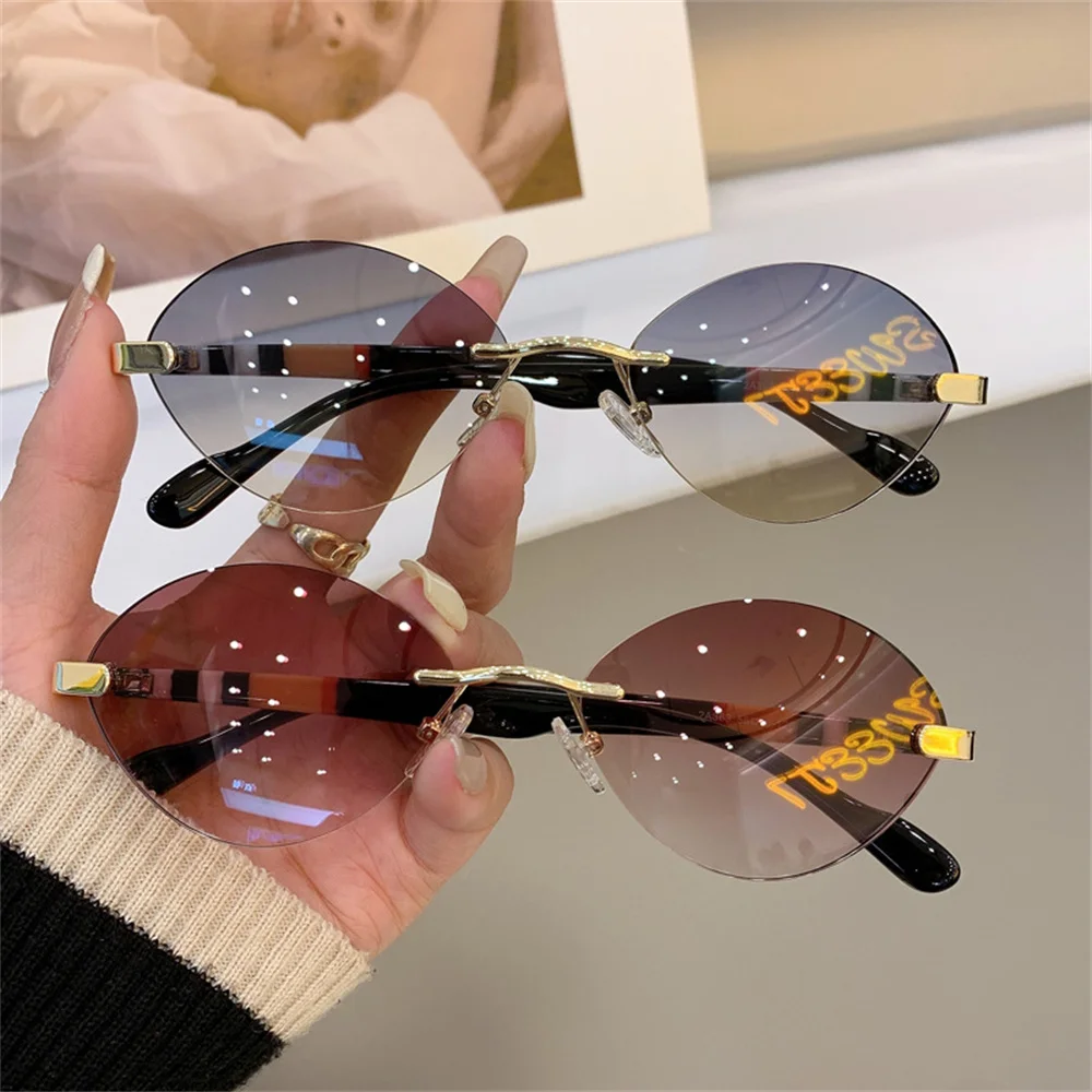 

Oval Sunglasses For Women And Men Frameless Retro Brand Designer Women's Glasses Uv400 Goggle Sunglasses Personalized Trend