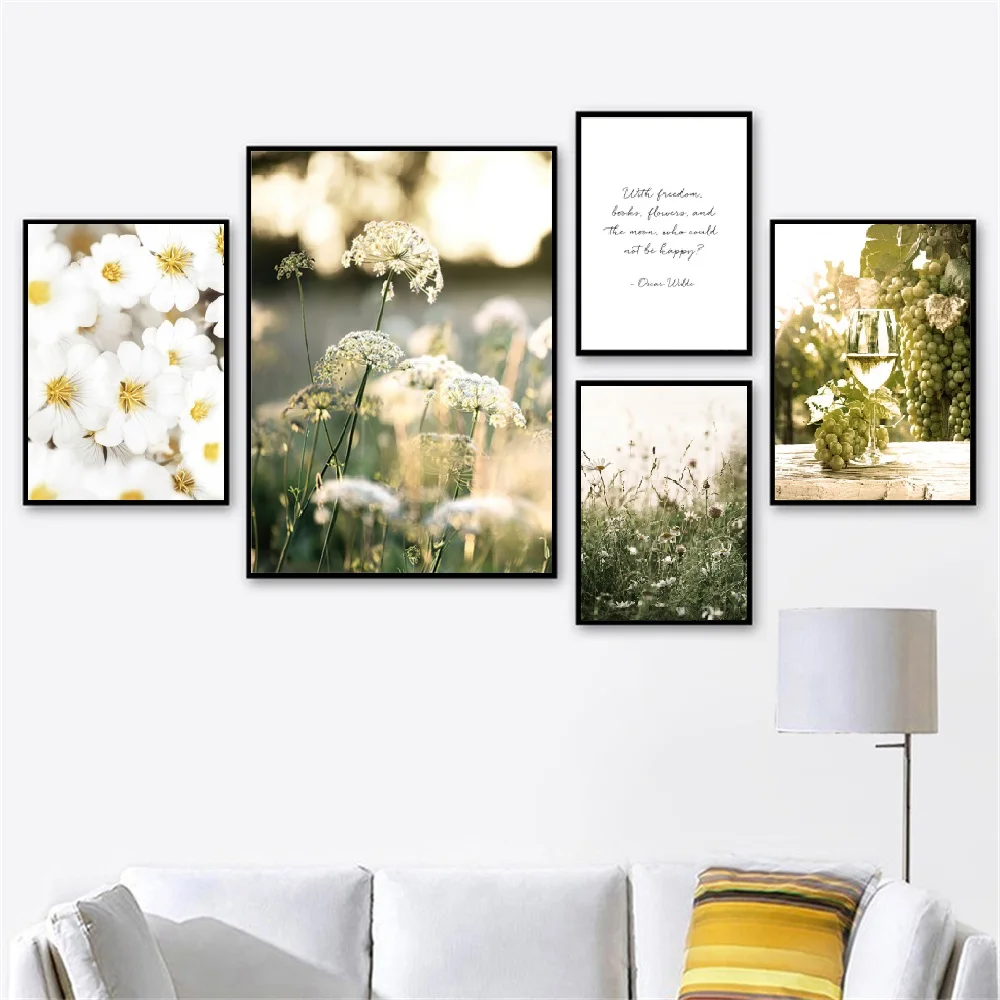 

Wild Flower Grape Quote Flower Field Landscape Wall Art Canvas Painting Lake Poster And Prints Living Room Nordic Style Decor