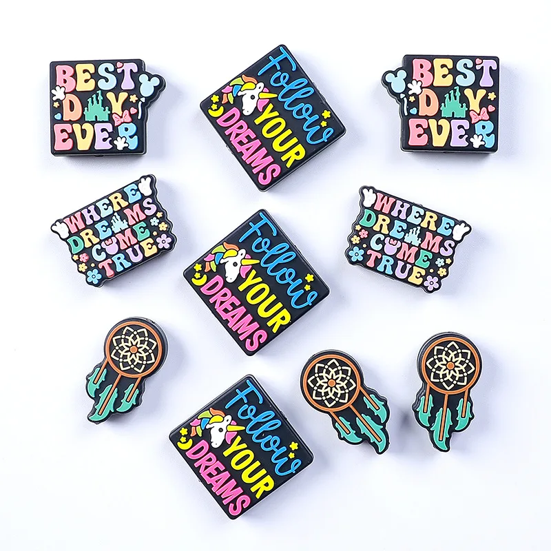 20pcs New Silicone Focal English Letters Beads Baby Toys DIY String Pen Bead Nipple Chain Jewelry Handwork Accessories Wholesale