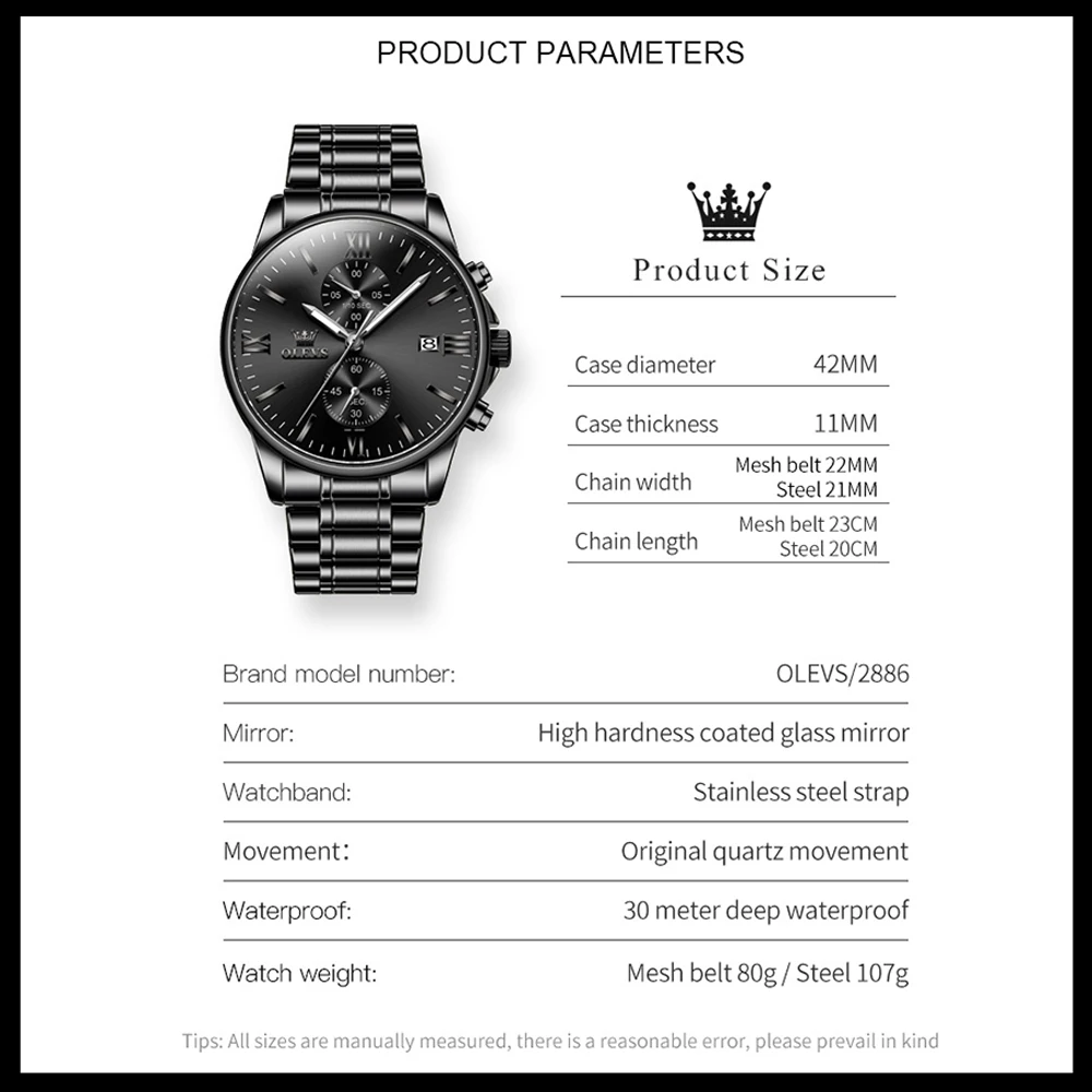 OLEVS Men's Watches Luxury Stainless Steel Fashion Brand Waterproof Luminous Chronograph Date Quartz Wrist Watch Reloj de Hombre