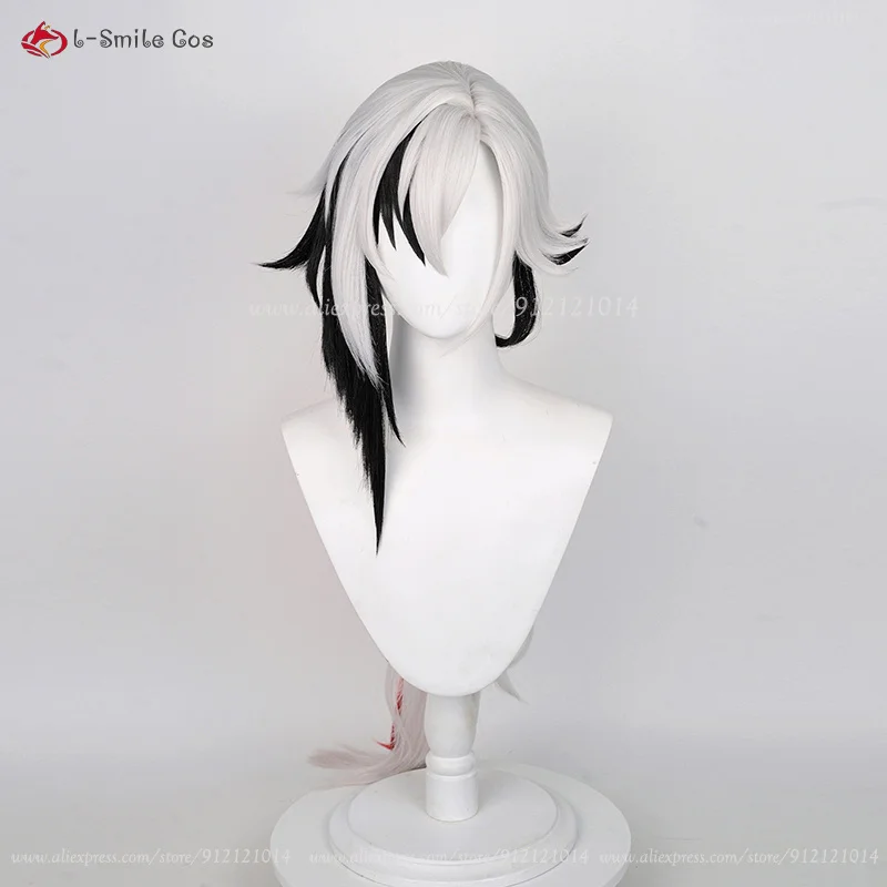 Shin Fontaine Arlecchino Cosplay Perücke 83cm Grau Weiß Schwarz Rot Synthetik Hitzebeständig 3